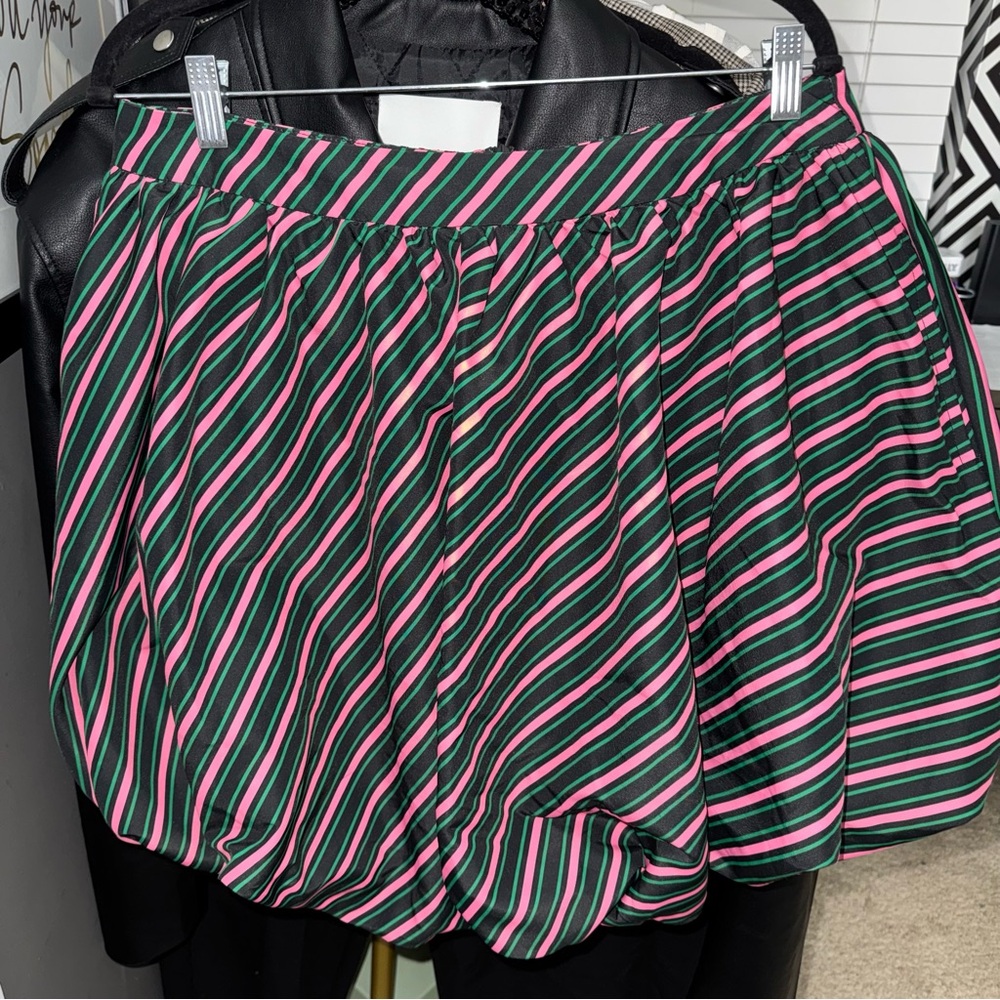 Wicked Women's Striped Bubble Mini Skirt - Pink and Green
